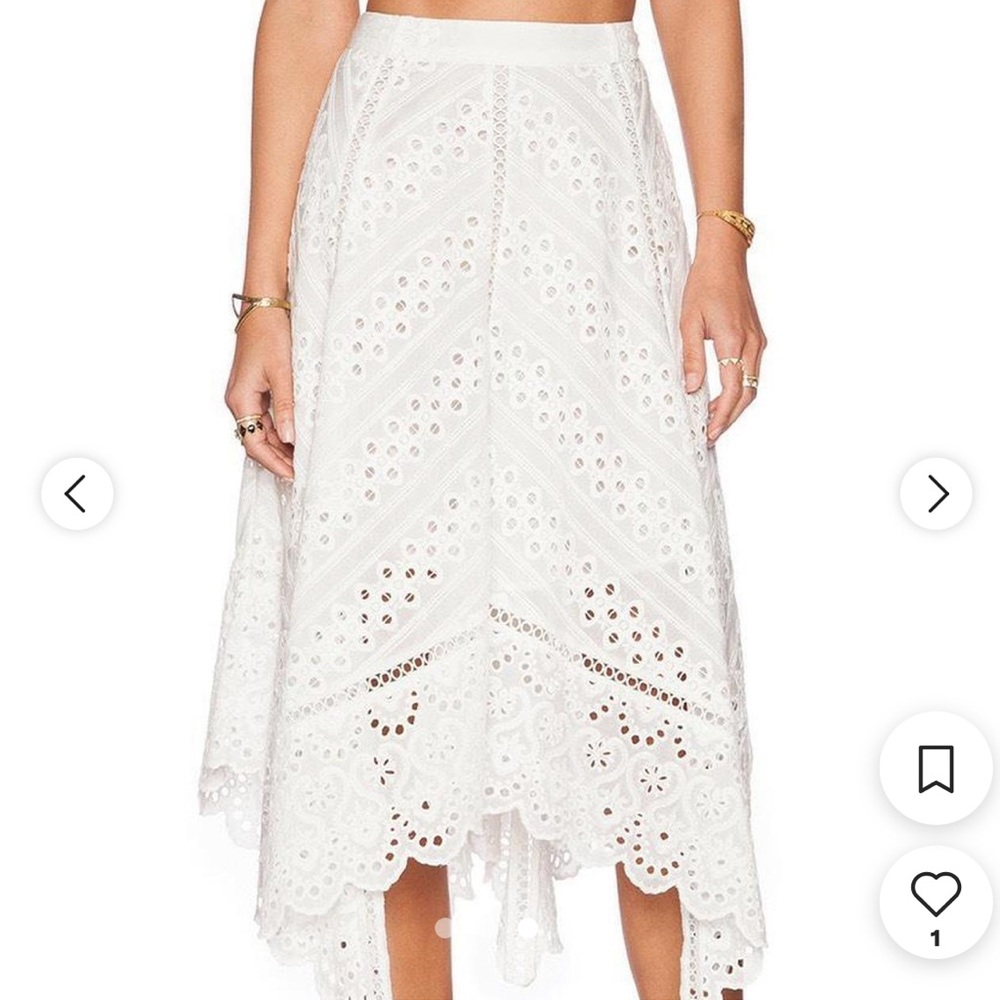 Zimmermann White Embroidered Eyelet Cotton Asymmetrical Gemma Skirt